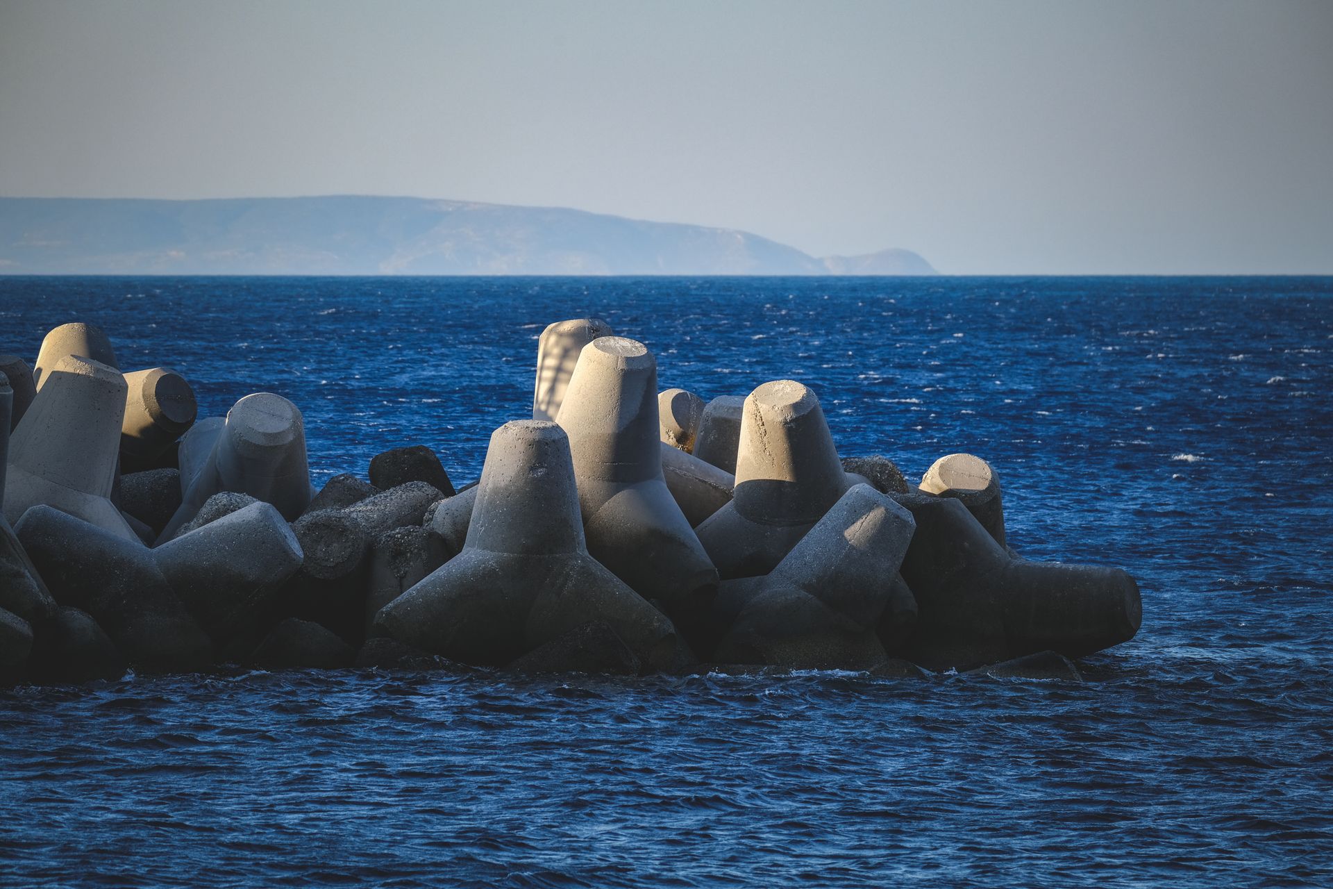 Concrete Blocks on Breakwater on Sea Shore