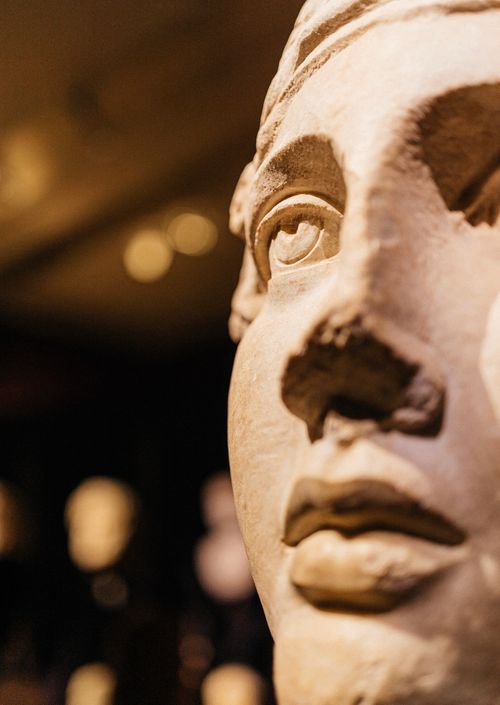 Free A detailed view of an ancient sculpture's face in Istanbul's museum setting. Stock Photo