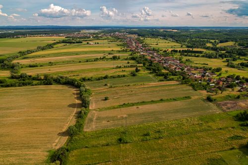 Free Scenic aerial shot of Garešnica, Croatia showcasing lush summer countryside and village. Stock Photo