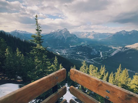 班夫国家公园景色壮丽，有山脉和常绿树木