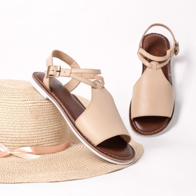 Tan leather sandals with a straw hat — photo by José Martin Segura Benites on Pexels