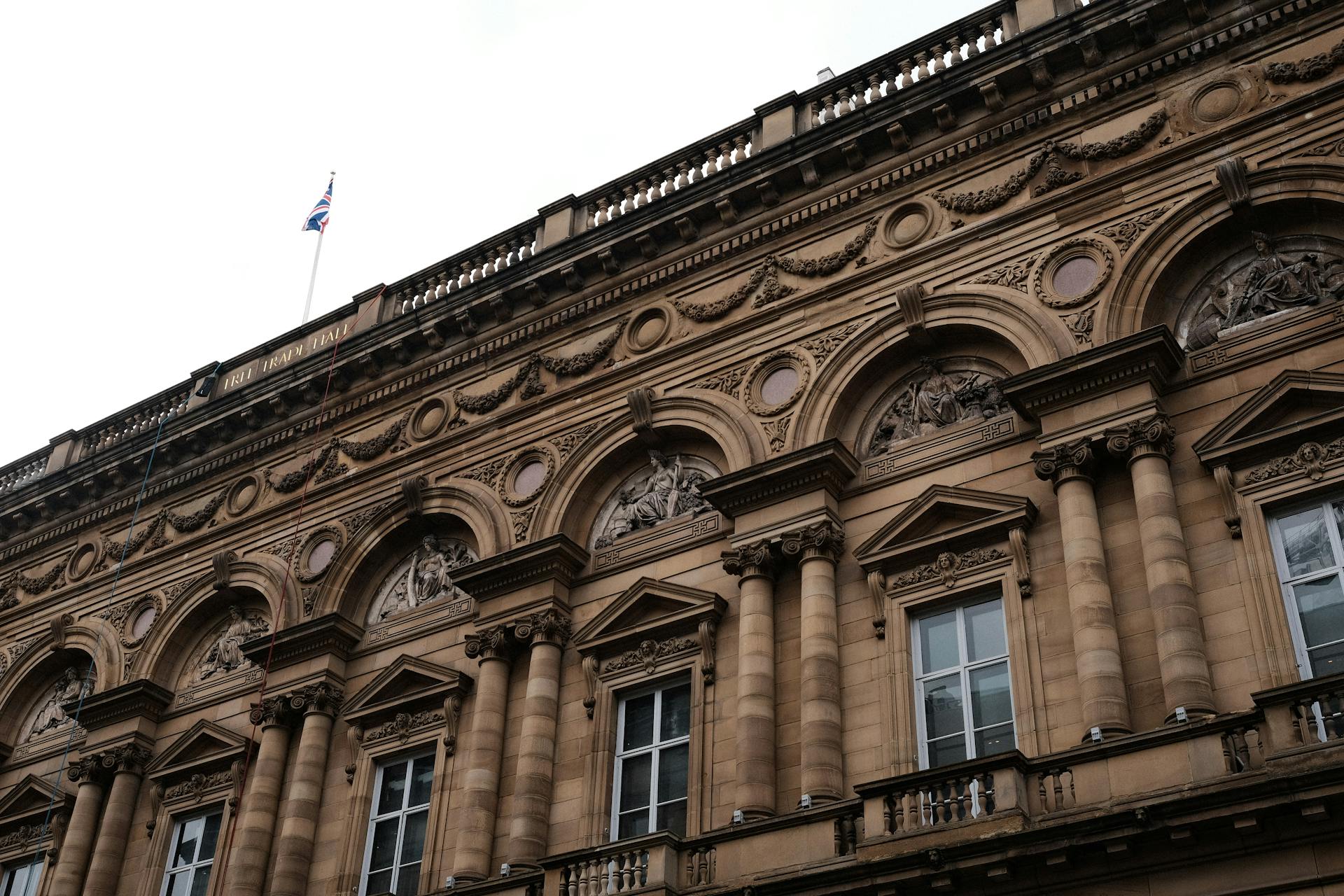 Façade de style palazzo de la salle du libre-échange à Manchester