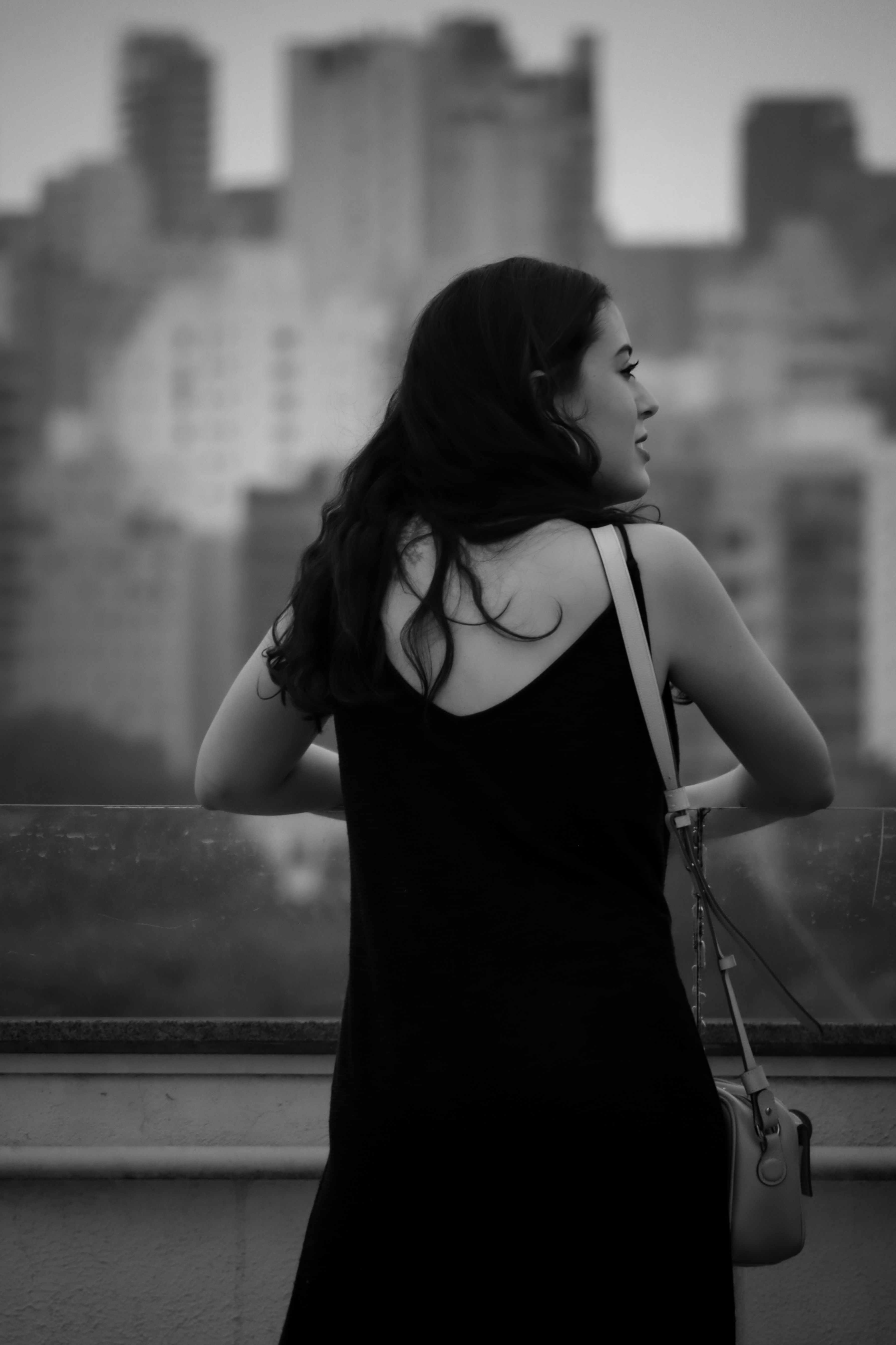 Back View of Woman in Dress in Black and White · Free Stock Photo
