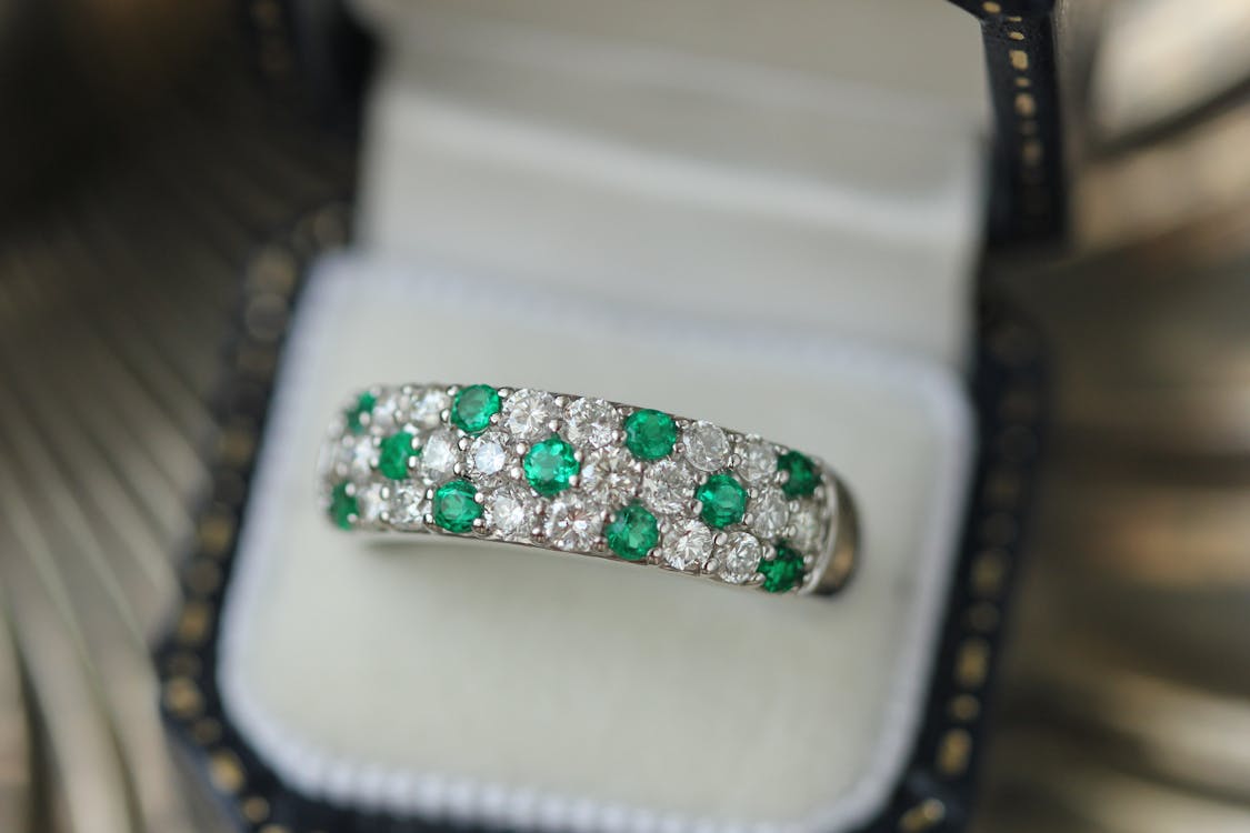 Macro Photography Of Modern Gypsy Ring with Diamond and Esmerald