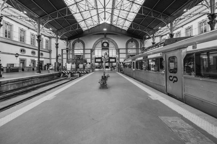 Railway Station In Black And White 