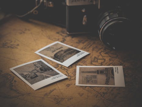 Free stock photo of camera, classic, antique, map