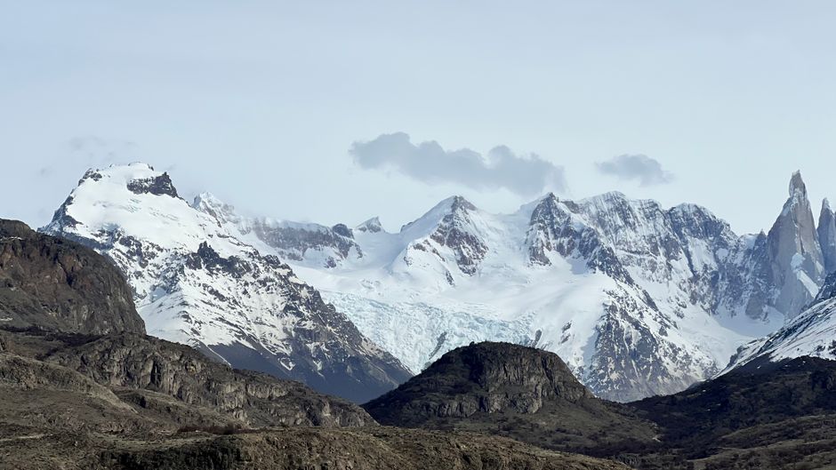 Majestic view of snowcapped mountains in a rugged Patagonian landscape.