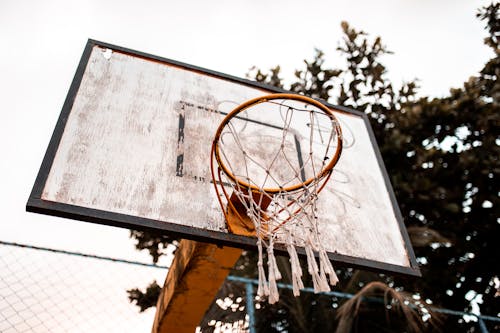 無料 バスケットボールフープのローアングル写真 写真素材