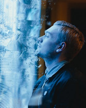 一幅展现创造力和想象力的概念肖像，描绘了一个具有破碎玻璃效果的男人