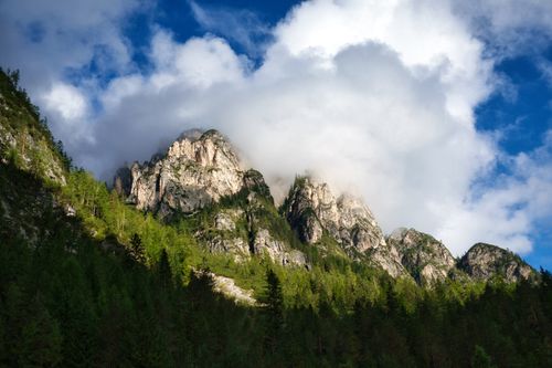 Free Majestic mountain peaks covered with clouds in Toblach, Italy. Stock Photo