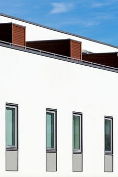 Contemporary building facade in Fornebu, Norway, featuring clean lines and modern design.