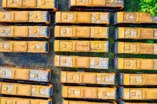 aerial view of parked buses