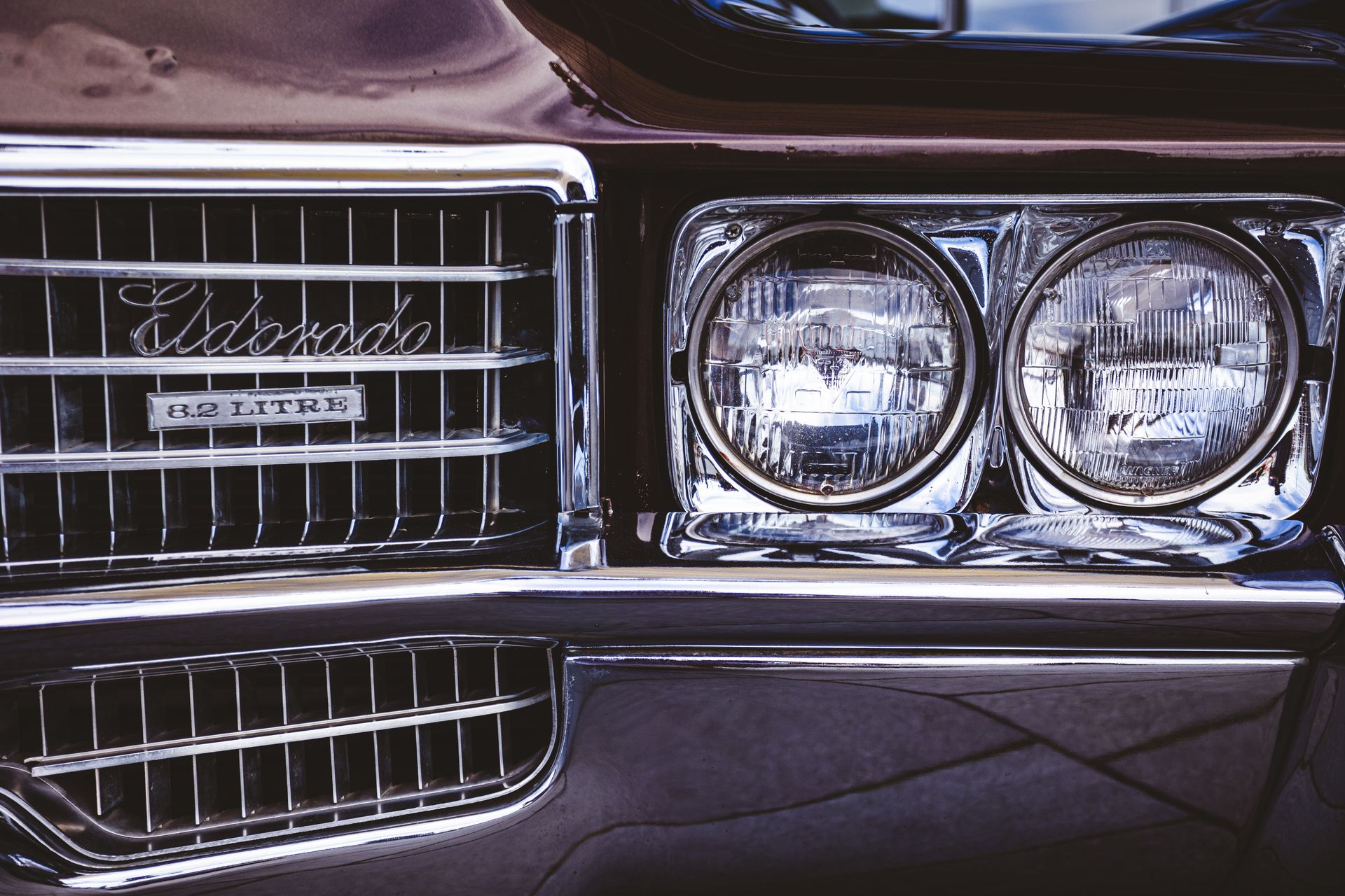 Close up of Headlight of Vintage Cadillac Eldorado