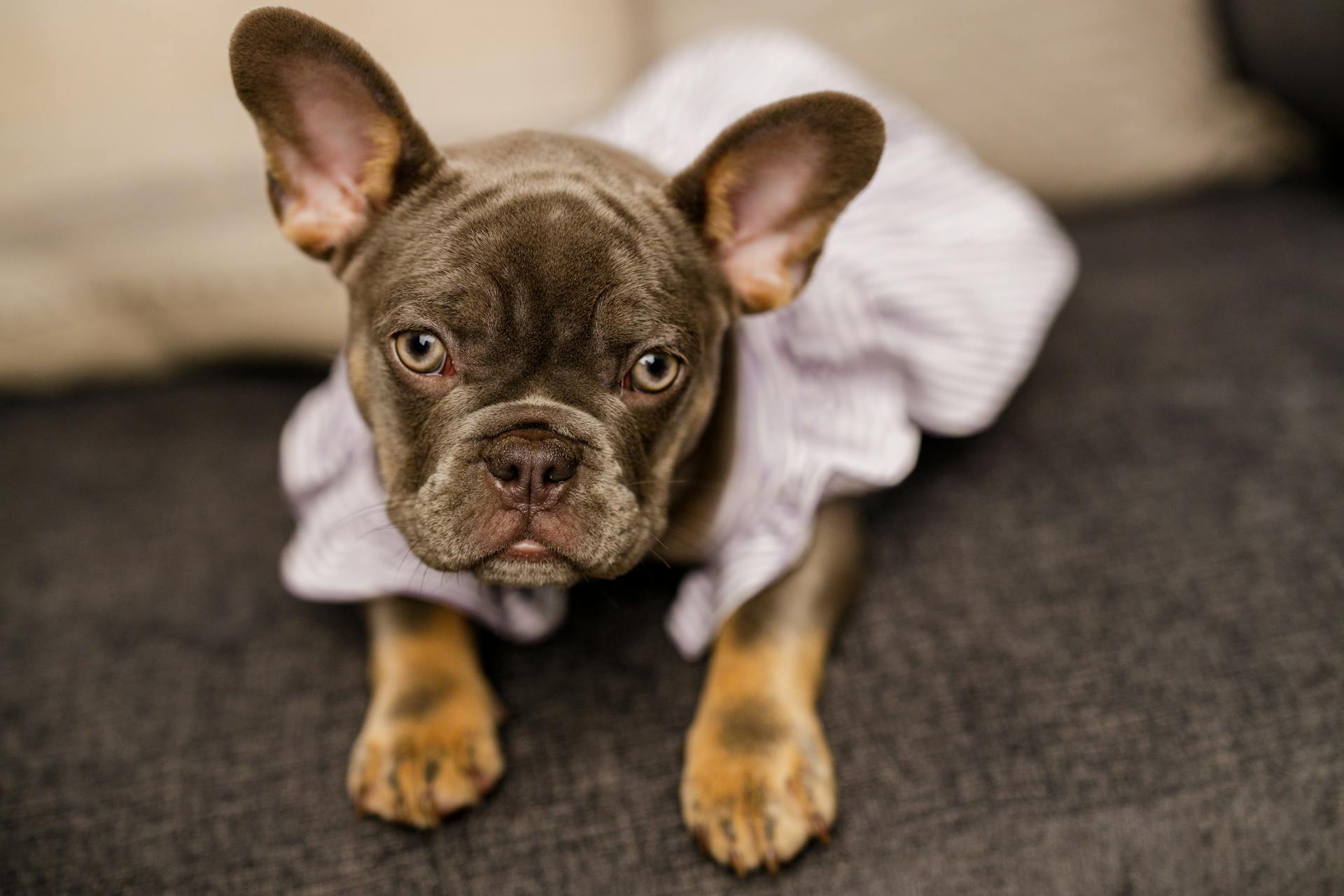 Portrait of a French Bulldog Puppy Lying on the Floor