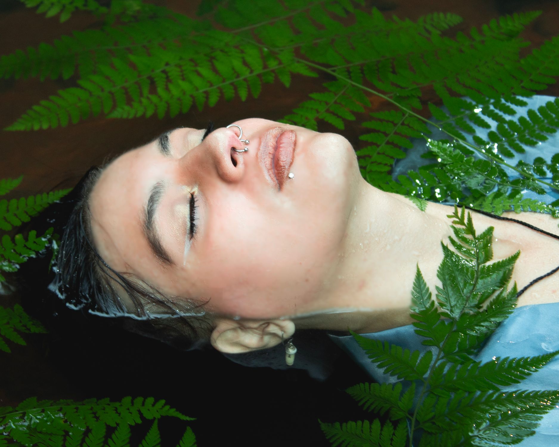 Face of a Woman Lying in Water among Fern Leaves · Free Stock Photo