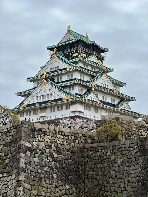 Free Discover the historic Osaka Castle surrounded by spring blooms in Japan. Stock Photo