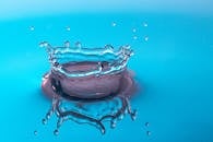 绿松石色的背景上，生动的水花特写产生了涟漪效应