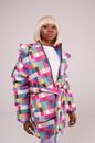 Woman Wearing Multicolored Coat With White Background