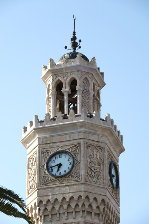 Free Close-up of İzmir Clock Tower against clear blue sky, showcasing its intricate design. Located in Konak Square, İzmir, Türkiye. Stock Photo