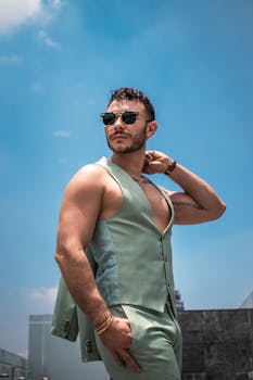 Stylish man in sunglasses striking a pose on a sunny day in Mexico City.