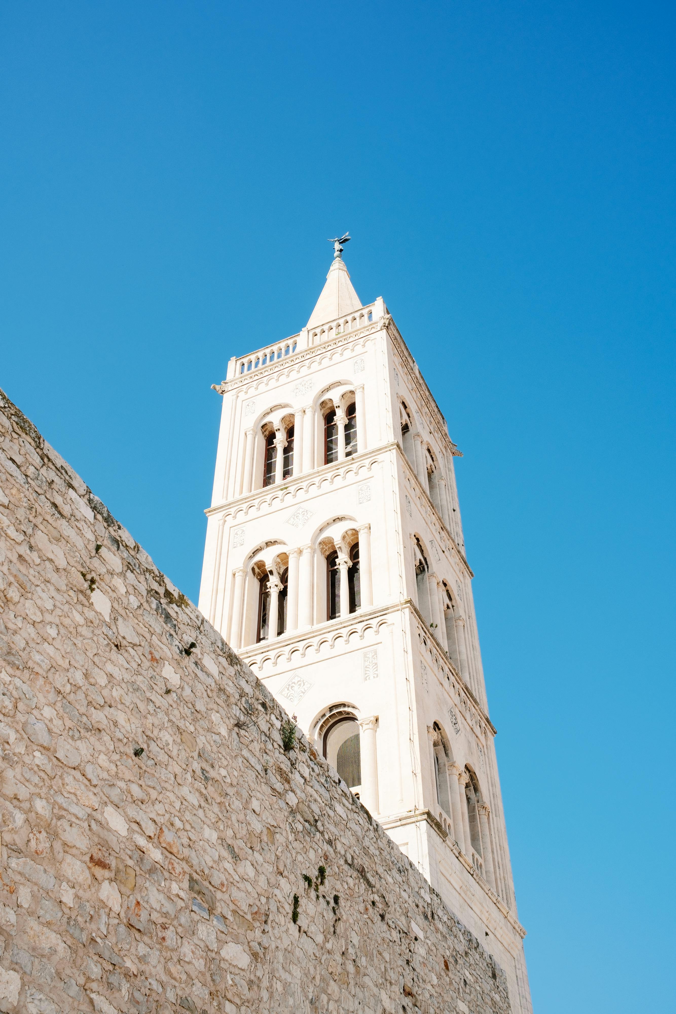 Zadar Cathedral of St. Anastasia bell tower against a blue sky