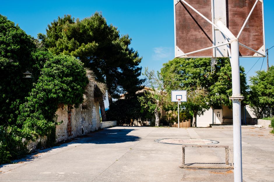suburban street basketball hoop