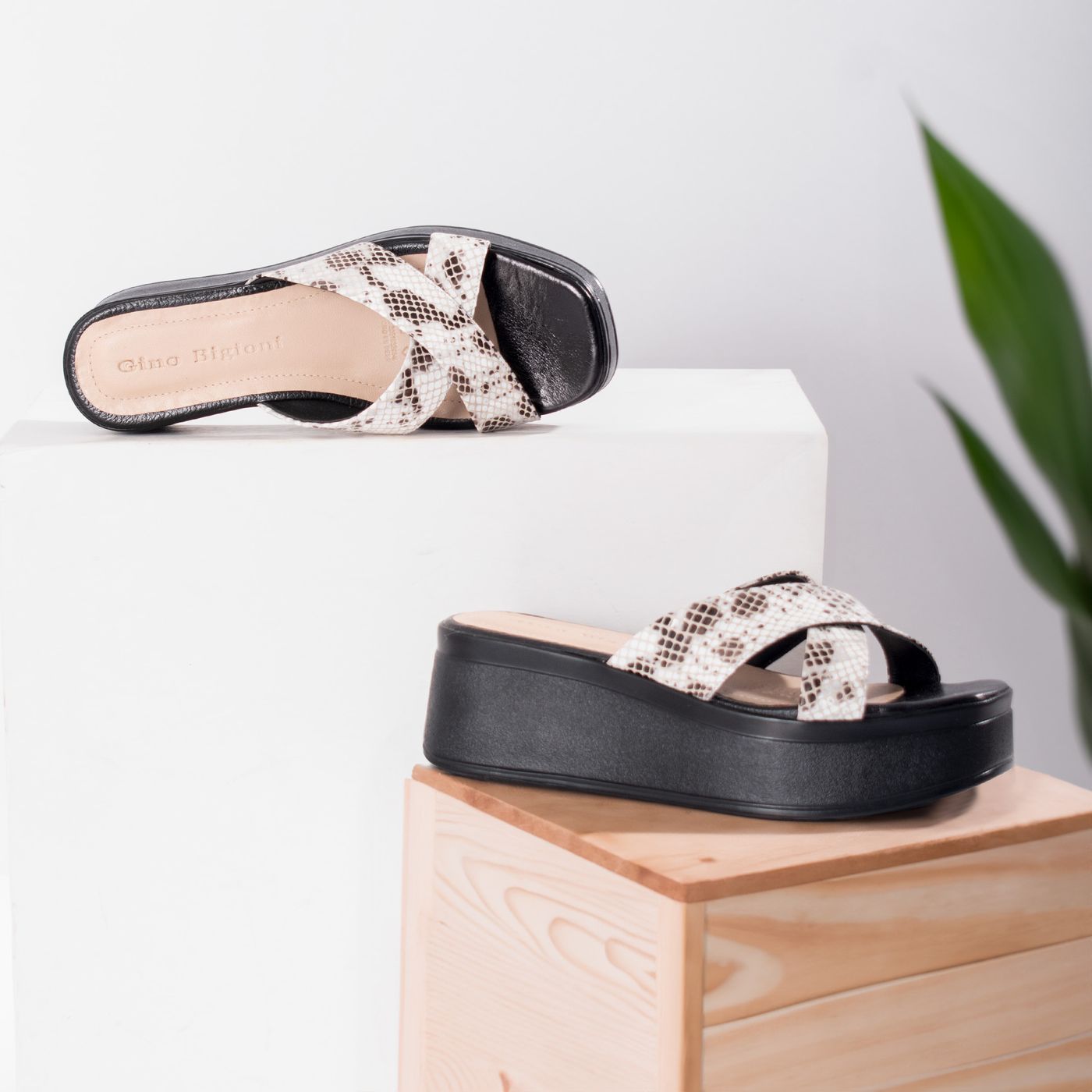Snake-Print Platform Sandals