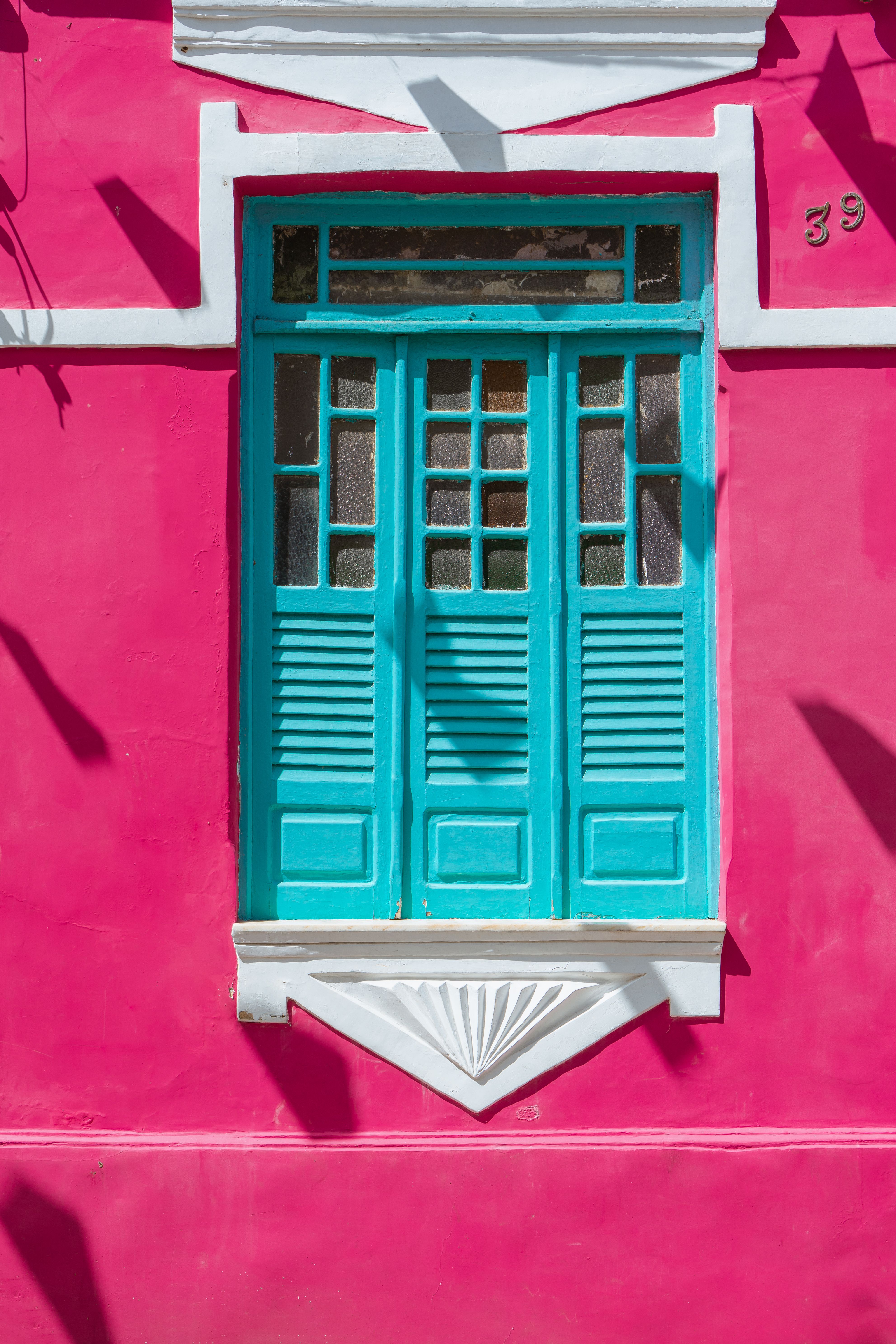 Blue Window on Pink Wall of House · Free Stock Photo