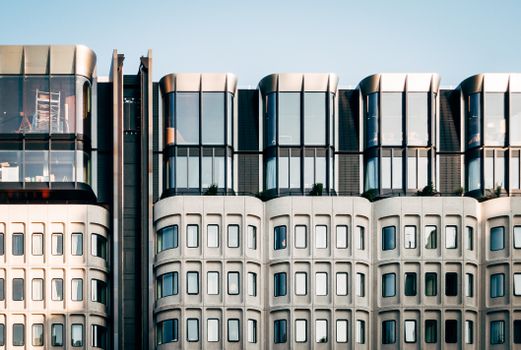 Close-up of a modern building facade in London, showcasing architectural design.