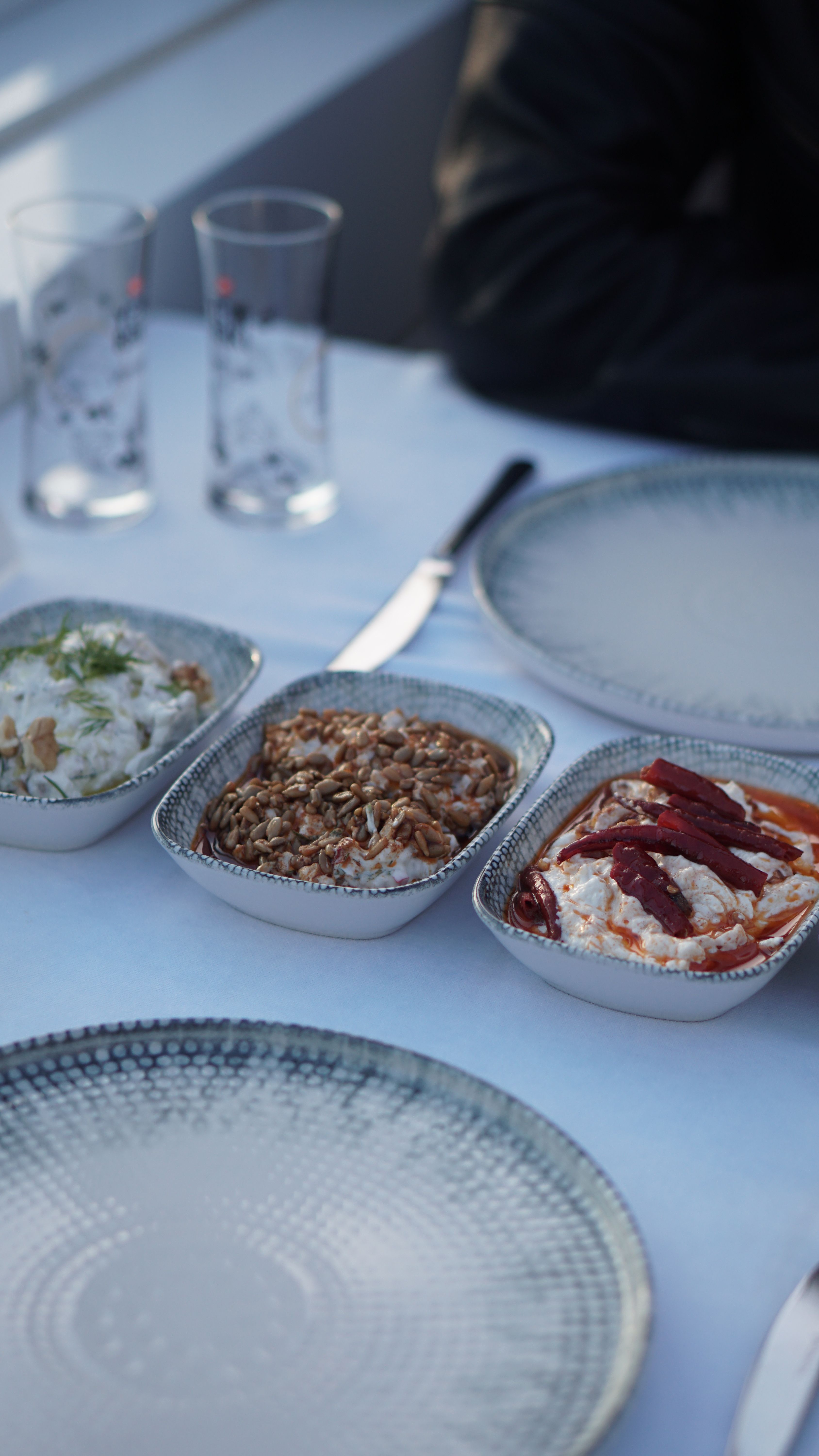 Assorted Turkish meze dishes served in Çanakkale, Türkiye. Perfect for dining settings.