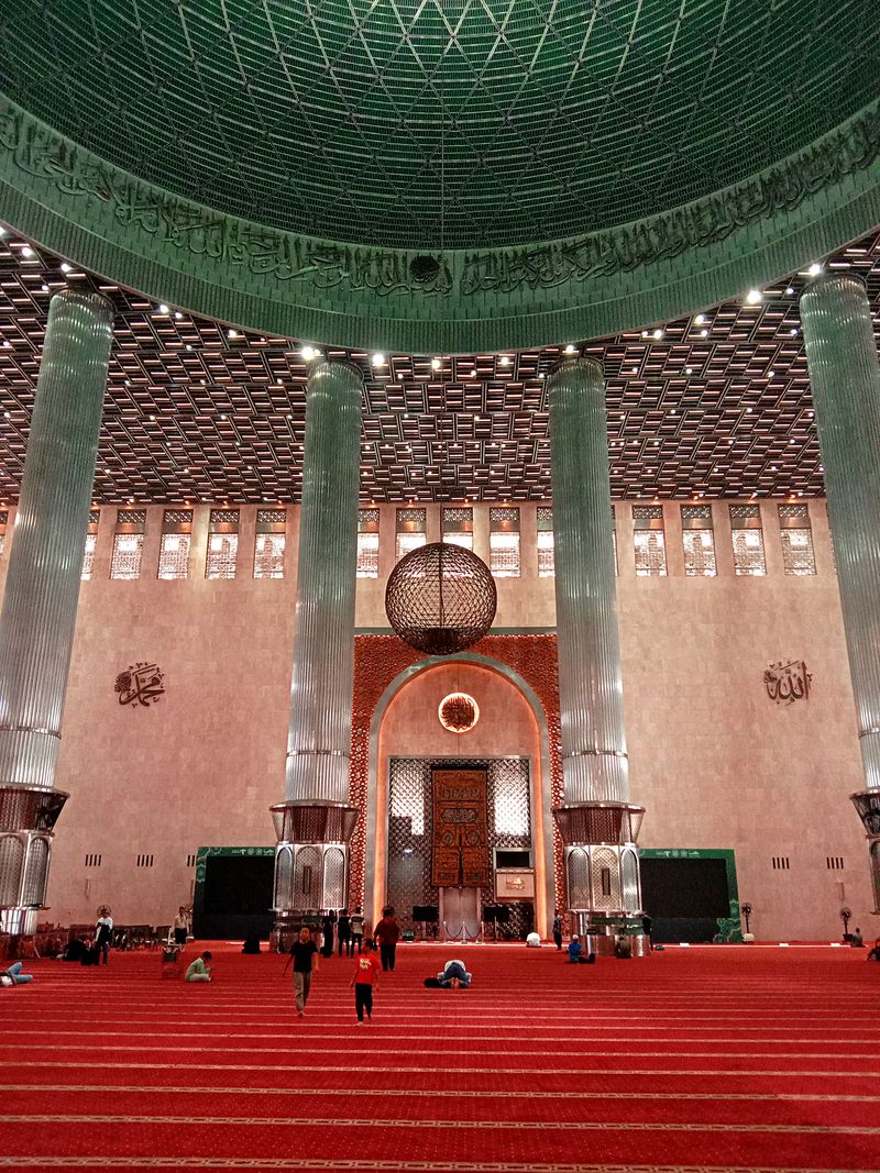 Prayer hall interior of Istiqlal Mosque in Jakarta