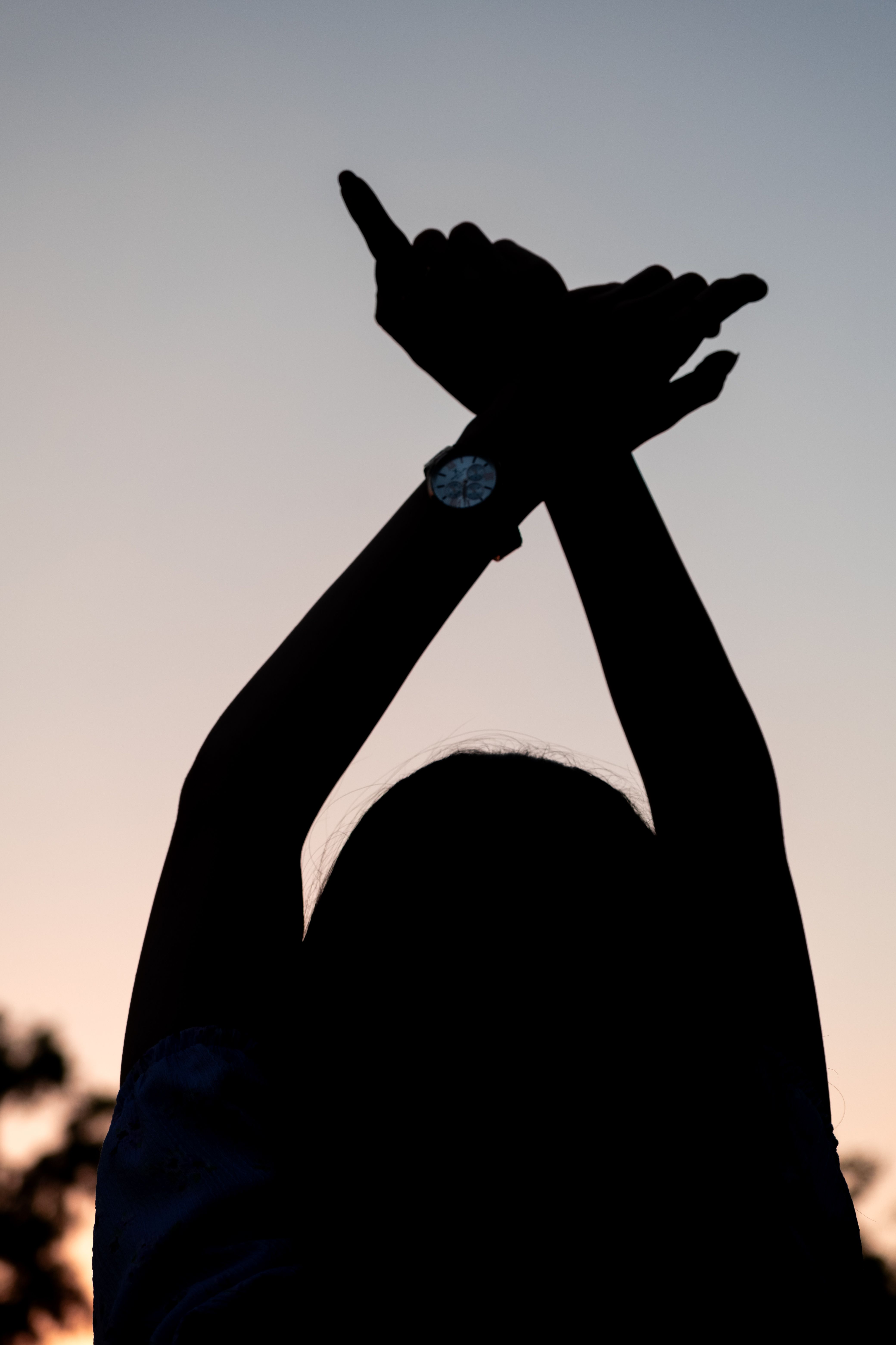 Silhouette of Woman with Arms Raised · Free Stock Photo