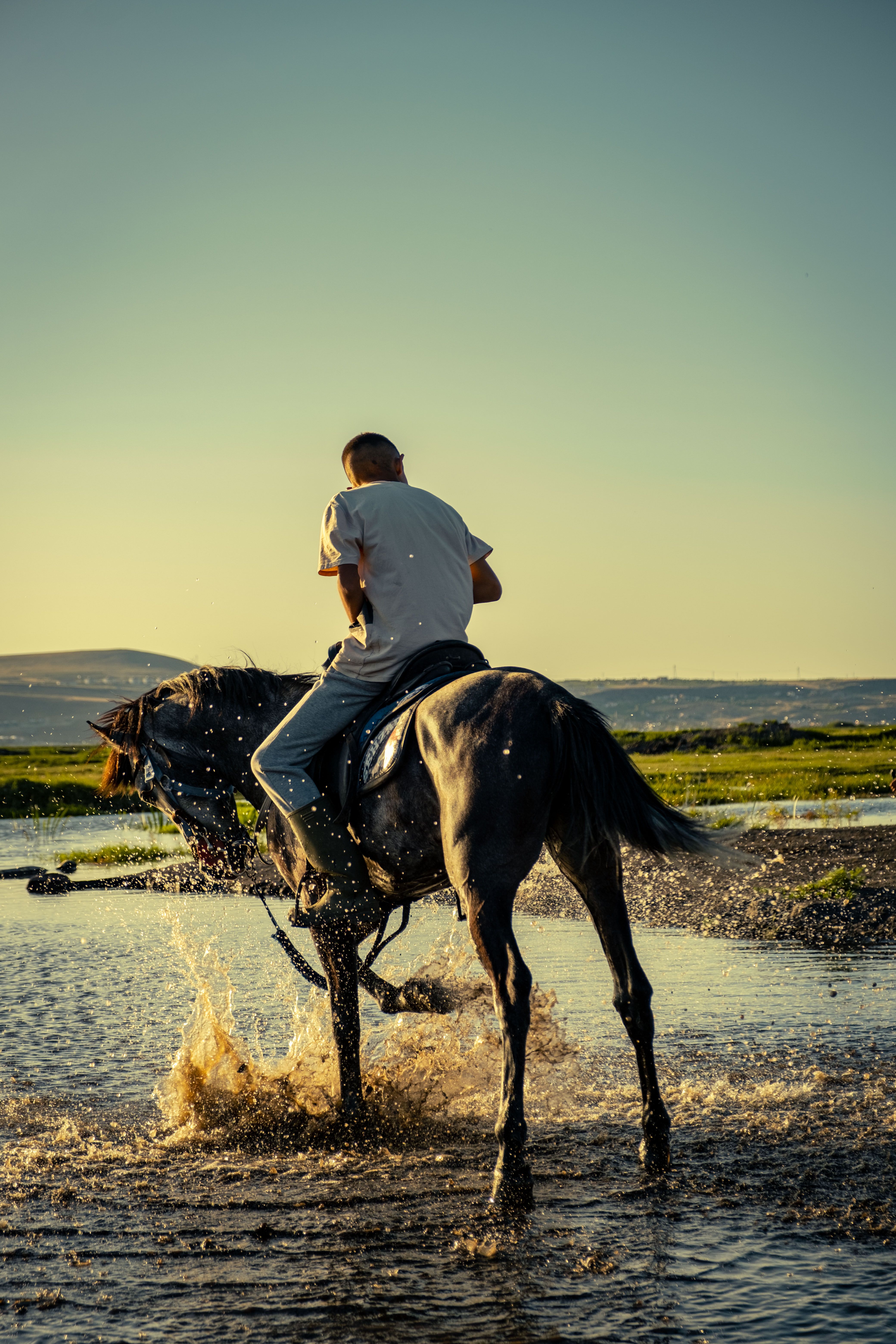 A man riding a horse through a river · Free Stock Photo