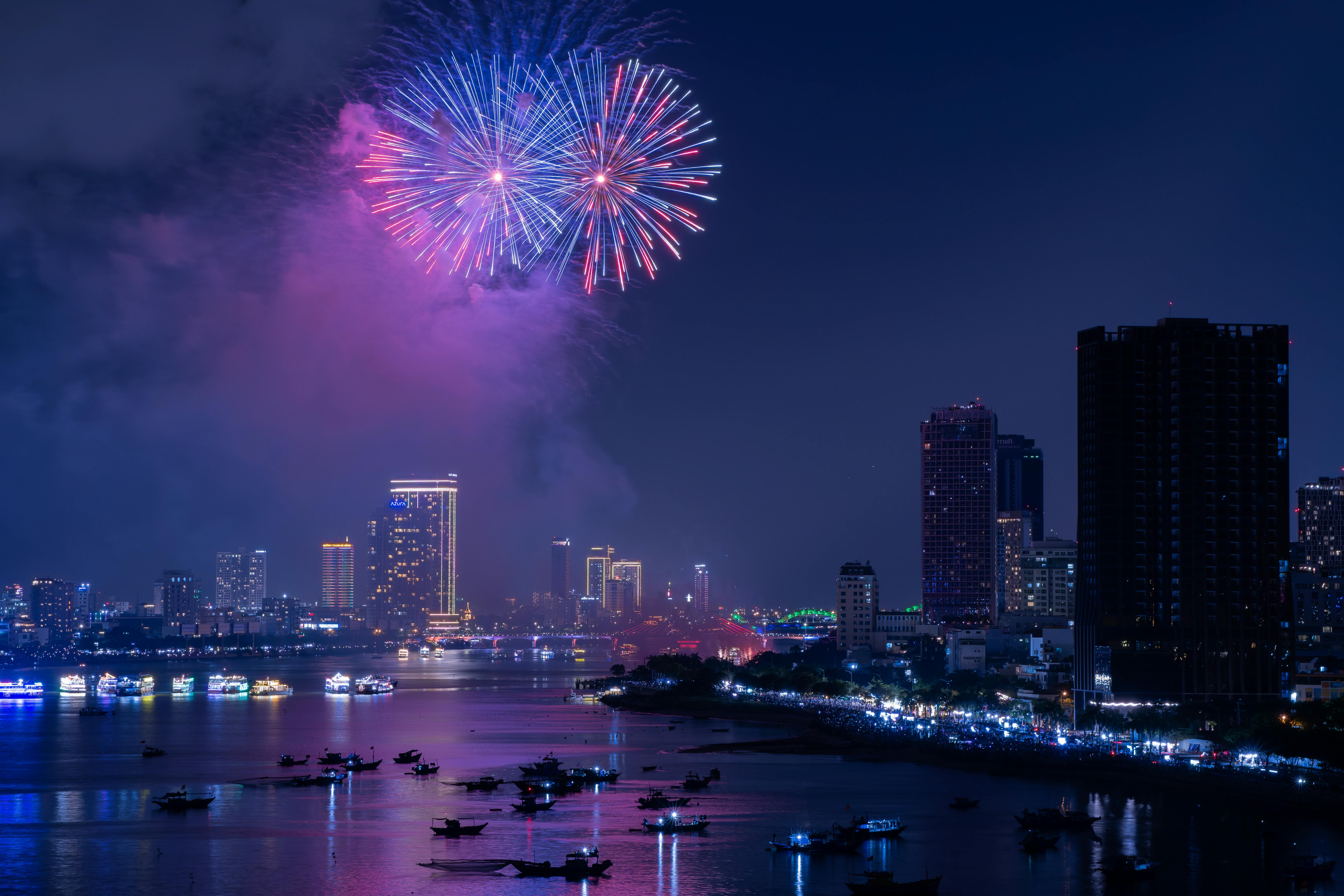 Free Fireworks Above Hanoi Stock Photo