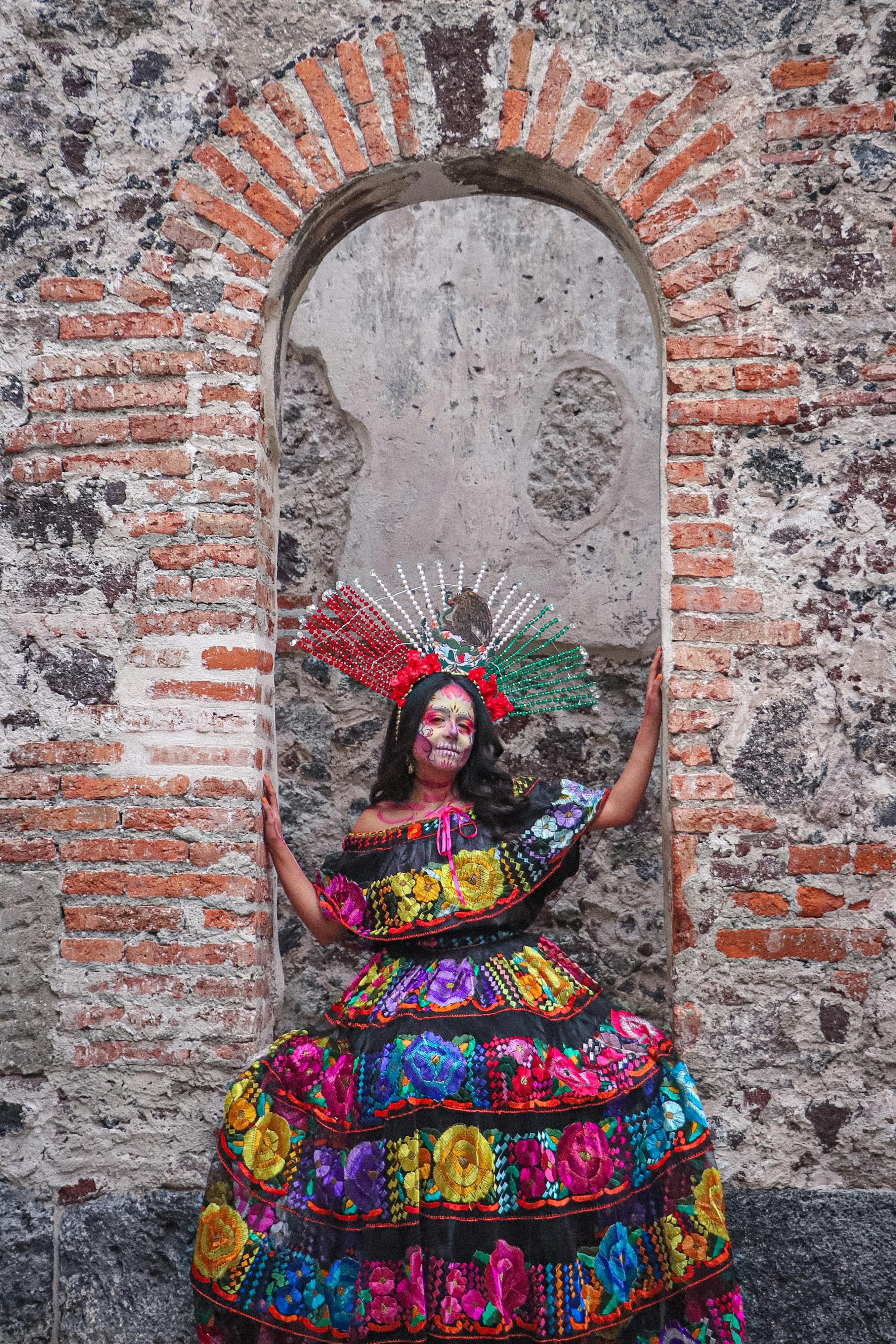 Free Colorful Catrina figure in Mexican dress showcasing Dia de los Muertos culture. Stock Photo