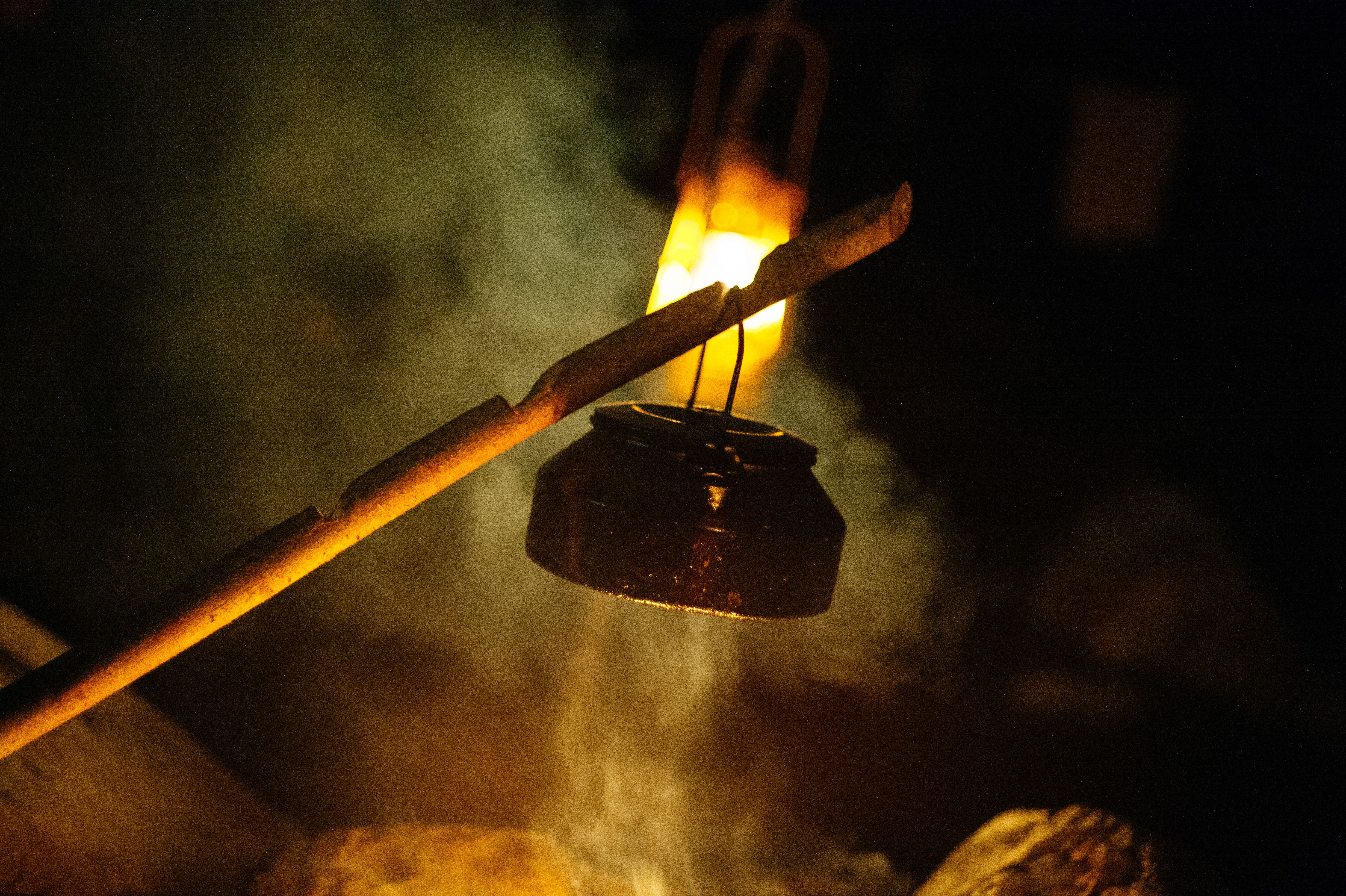 Cast iron cauldron by bonfire