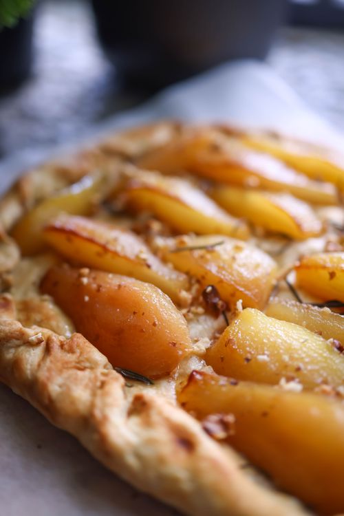 Free Delicious homemade pear tart with flaky crust and seasonal flavors. Stock Photo