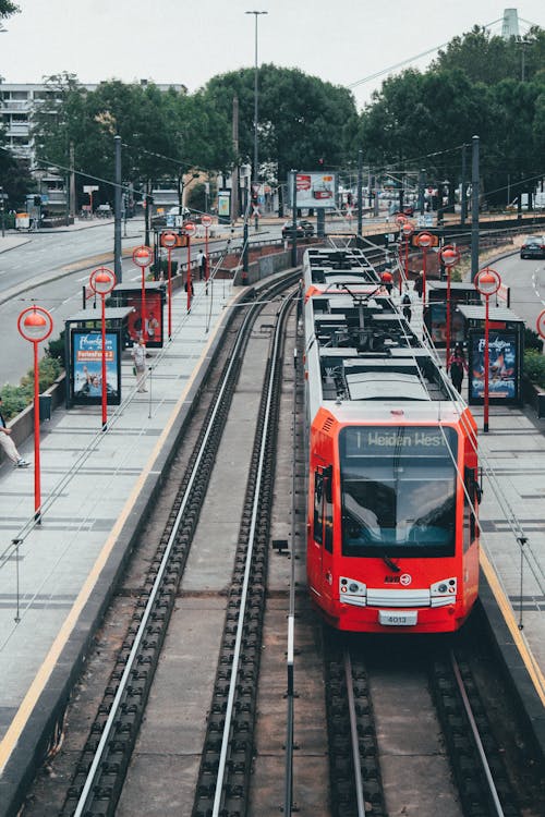 A Red Train on the Railroad