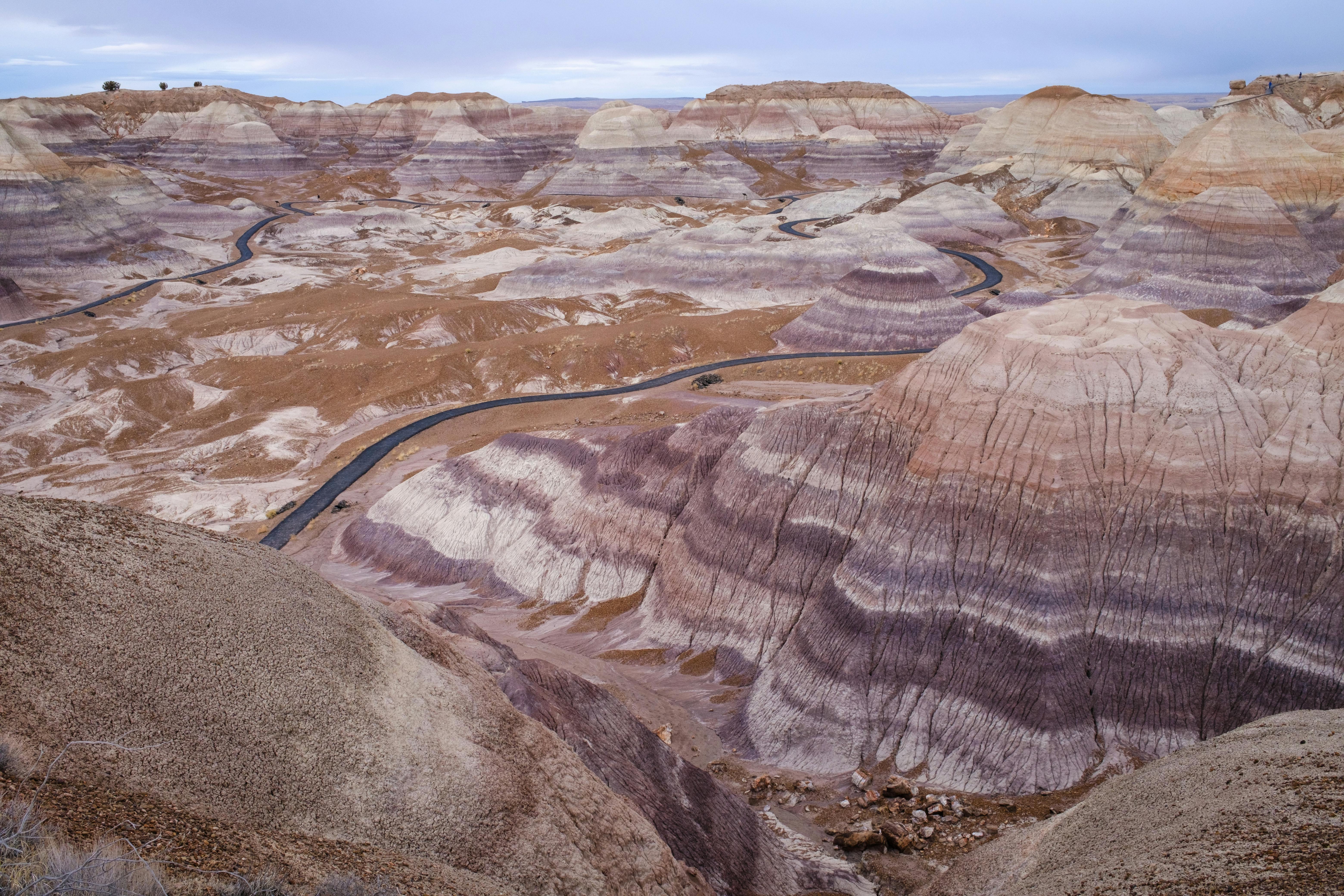 A breathtaking view of the colored landscapes in Petrified Forest National Park, Arizona.