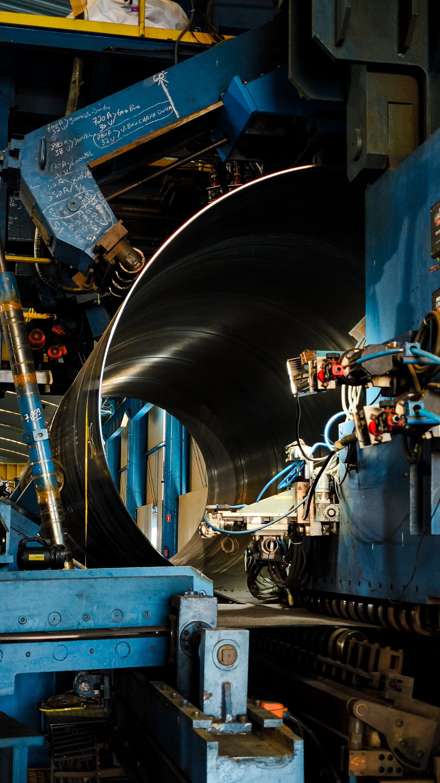 Heavy steel being processed