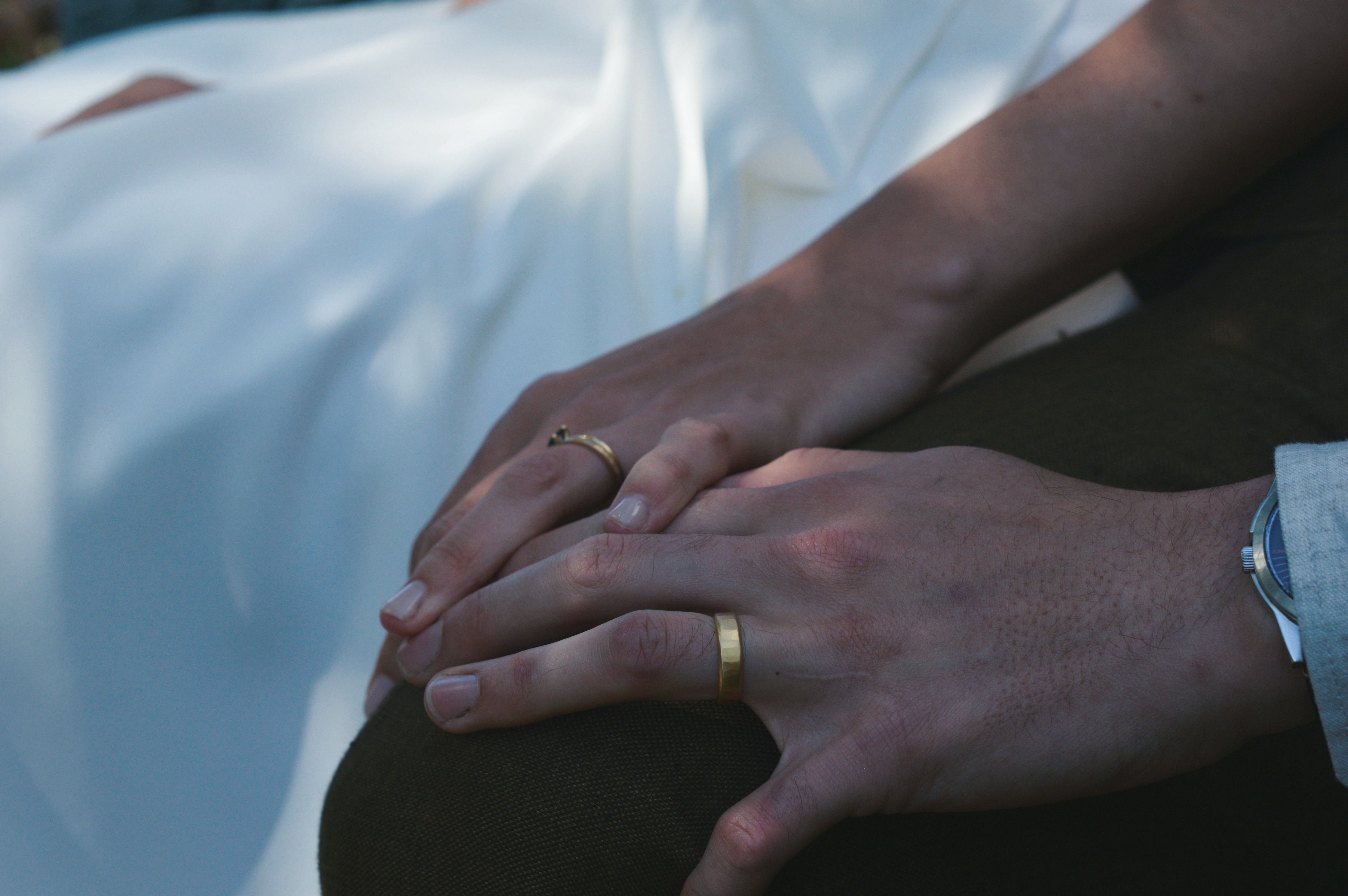 A close up of a man and woman's hands