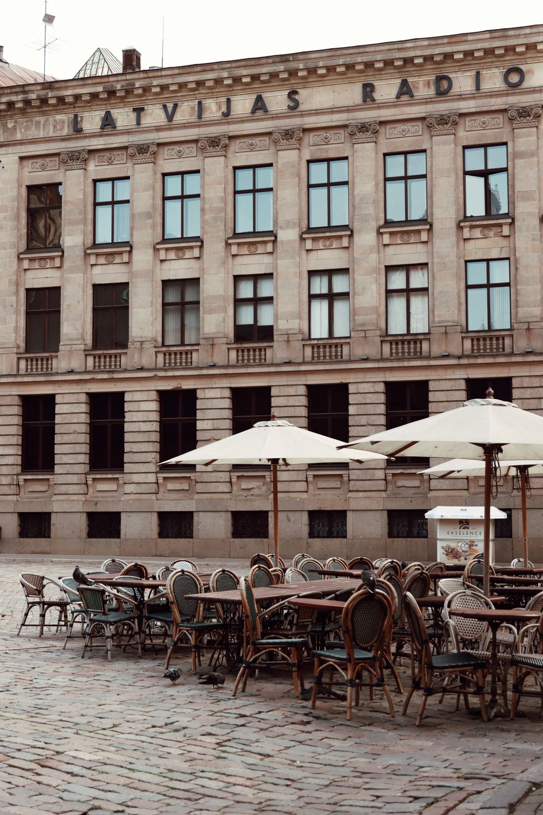 A cobblestone street café in Old Town Riga, Latvia