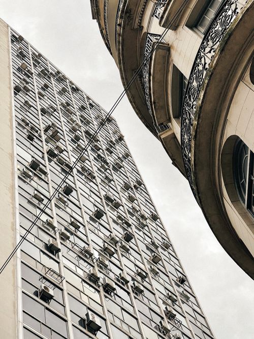 Free A striking juxtaposition of modern and classical architecture in Buenos Aires. Stock Photo