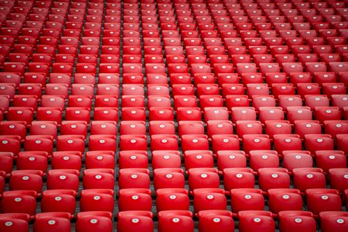 Free A striking repetition of red stadium seats at San Mames Stadium, Bilbao, Spain. Stock Photo