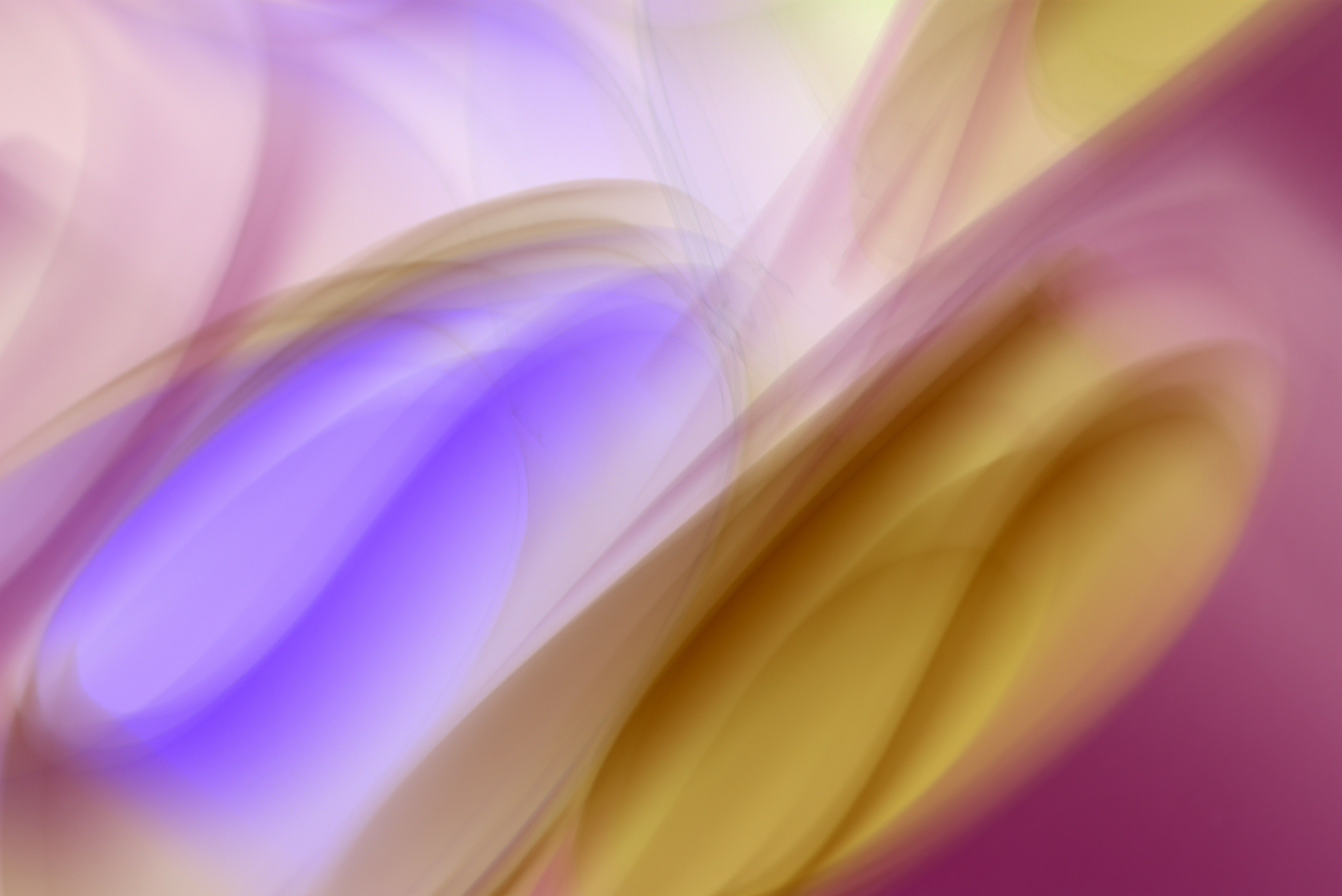 Dynamic abstract art featuring smooth, vibrant swirls in purple and gold hues.