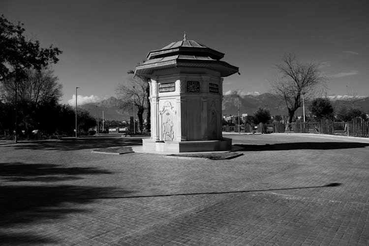 An Old Ottoman Fountain In Dokuma Park In Antalya, Turkey, Black And White