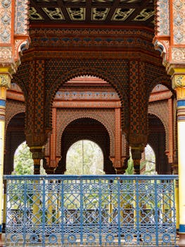 Intricate and colorful architecture of the Morisco Kiosk, a local landmark in Mexico City.