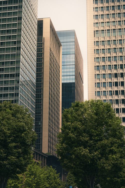 Free Captivating view of Tokyo skyscrapers amidst lush greenery, showcasing urban architecture. Stock Photo