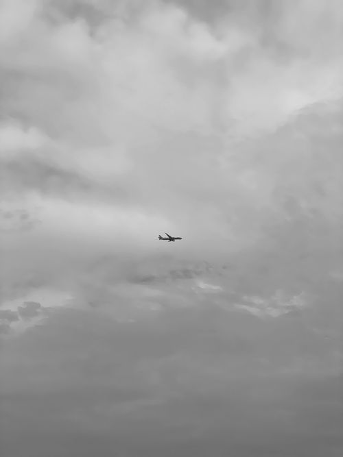 Free A single airplane captured mid-flight under a cloudy overcast sky, symbolizing travel and freedom. Stock Photo