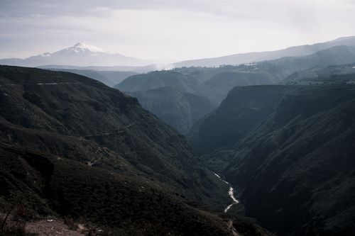 Free Andean Canyon with Snow-Capped Volcano Stock Photo